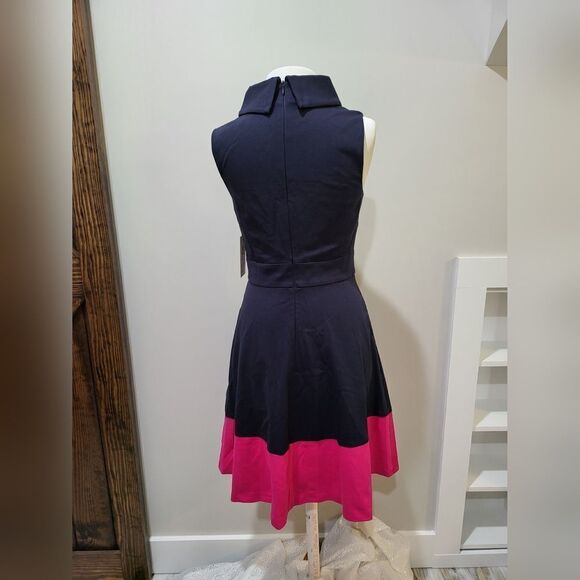 Eliza J Ponte Knit Fit & Flare Color Block Sleeveless Dress NWT size 6 Navy/Pink - Picture 4 of 5